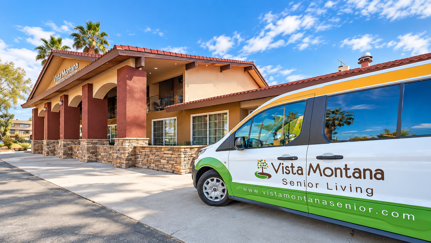 Vista Montana transportation van outside the building