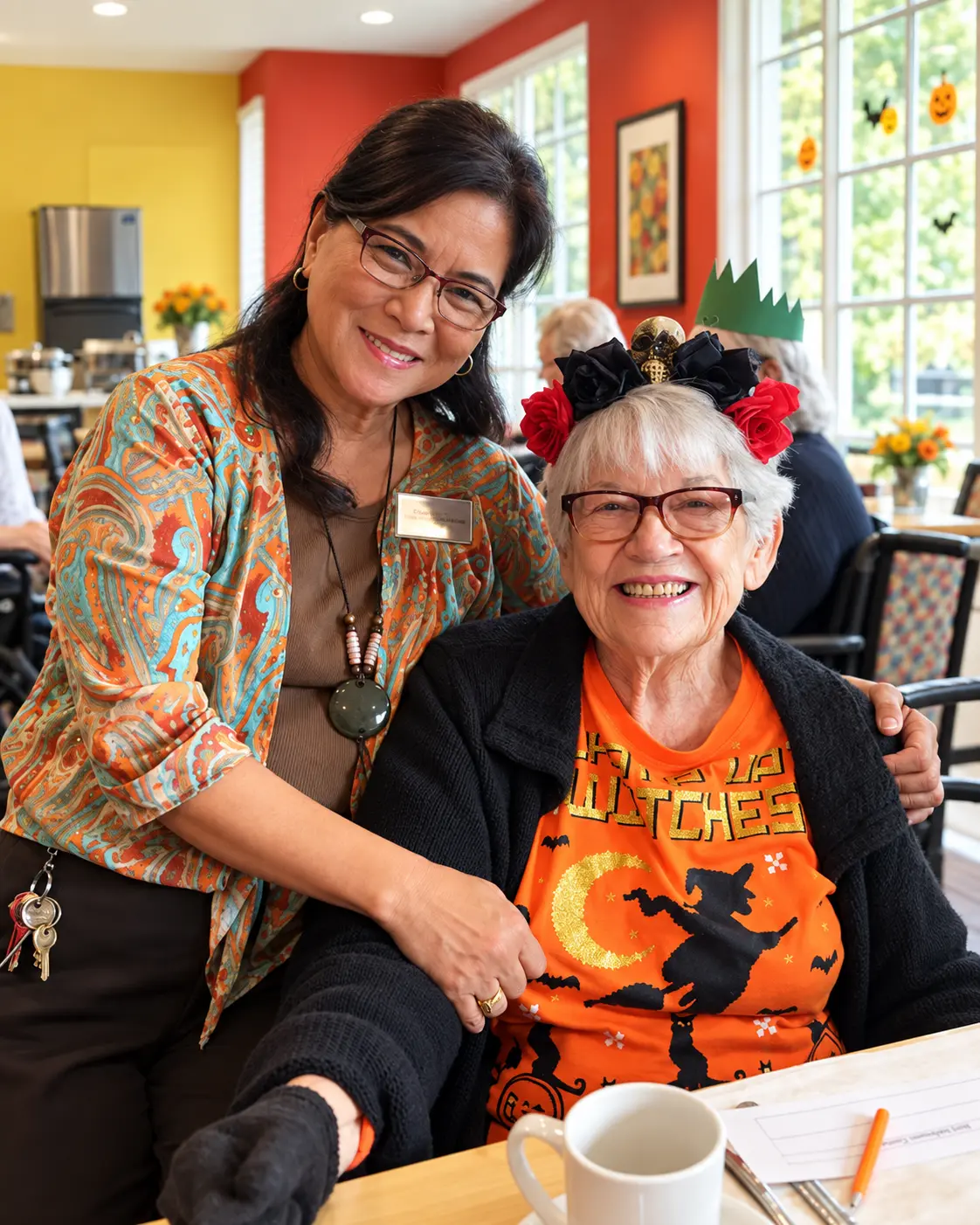 Resident and team member celebrating Halloween