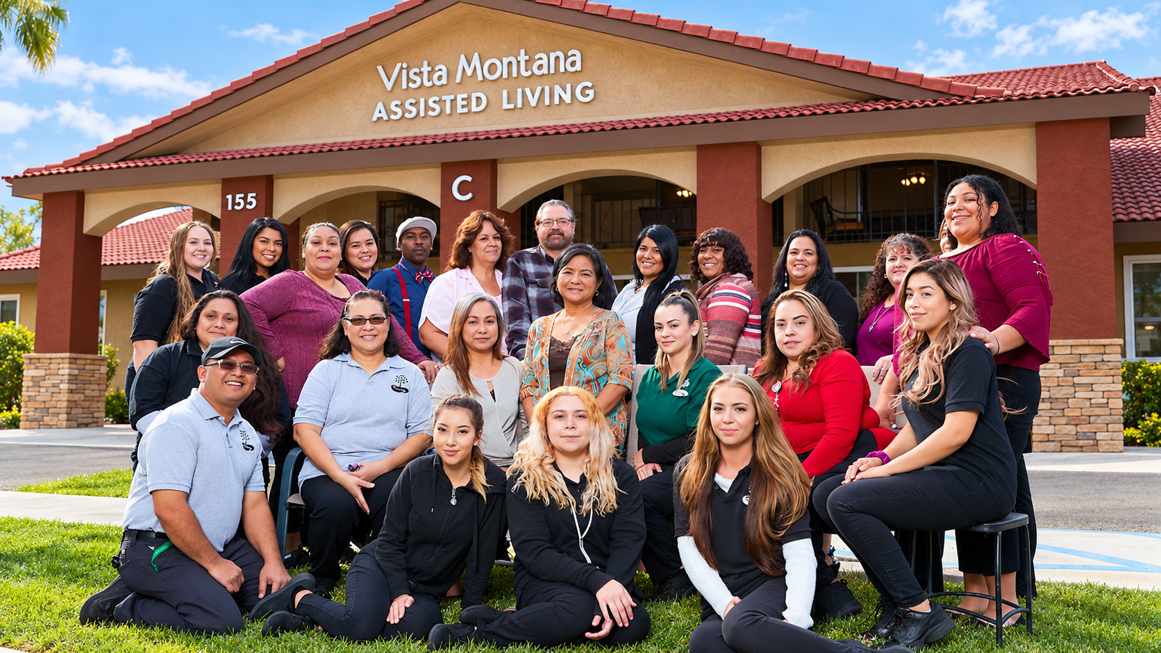 Vista Montana team gathered in front of the building